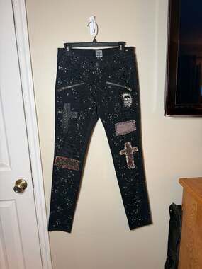 Tripp NYC Goth Pants Size 28/7 Black Splatter Patches Studded hot topic
